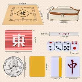DSNGEZ Japanese Riichi Mahjong Set, White and Yellow, 1.18(30mm) Size Tiles - with East Wind Tile, Set of Scoring Sticks, and Dices, Portable Travel Handbag, Mahjong Table Cover.
