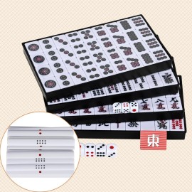 DSNGEZ Japanese Riichi Mahjong Set, White and Yellow, 1.18(30mm) Size Tiles - with East Wind Tile, Set of Scoring Sticks, and Dices, Portable Travel Handbag, Mahjong Table Cover.