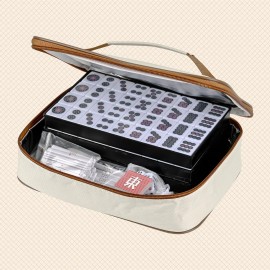 DSNGEZ Japanese Riichi Mahjong Set, White and Yellow, 1.18(30mm) Size Tiles - with East Wind Tile, Set of Scoring Sticks, and Dices, Portable Travel Handbag, Mahjong Table Cover.