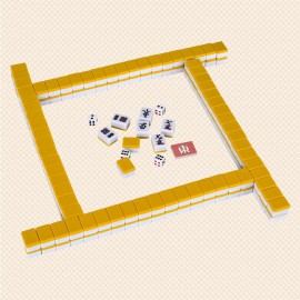 DSNGEZ Japanese Riichi Mahjong Set, White and Yellow, 1.18(30mm) Size Tiles - with East Wind Tile, Set of Scoring Sticks, and Dices, Portable Travel Handbag, Mahjong Table Cover.