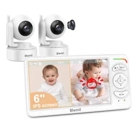 6 Baby Monitor with 2 Cameras and Audio 30 Hours Battery Upgrade Split Screen Video Baby Monitor Remote Pan-Tilt-Zoom 178Wide-Angle 150 Languages No WiFi ECO 2-Way Talk Night Vision 1000ft Travel