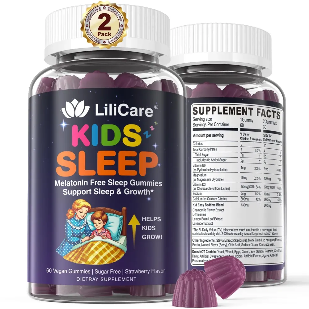 LILICARE Kids Sleep Gummies - Magnesium Glycinate Gummies, Melatonin Free Sleep Aid | Magnesium, Calcium, D3, B6, L Theanine | Kid Melatonin Alternative for Restful Sleep (Pack of 2) LILICARE Kids Sleep Gummies - Magnesium Glycinate Gummies, Melatonin Free Sleep Aid | Magnesium, Calcium, D3, B6, L Theanine | Kid Melatonin Alternative for Restful Sleep (Pack of 2)