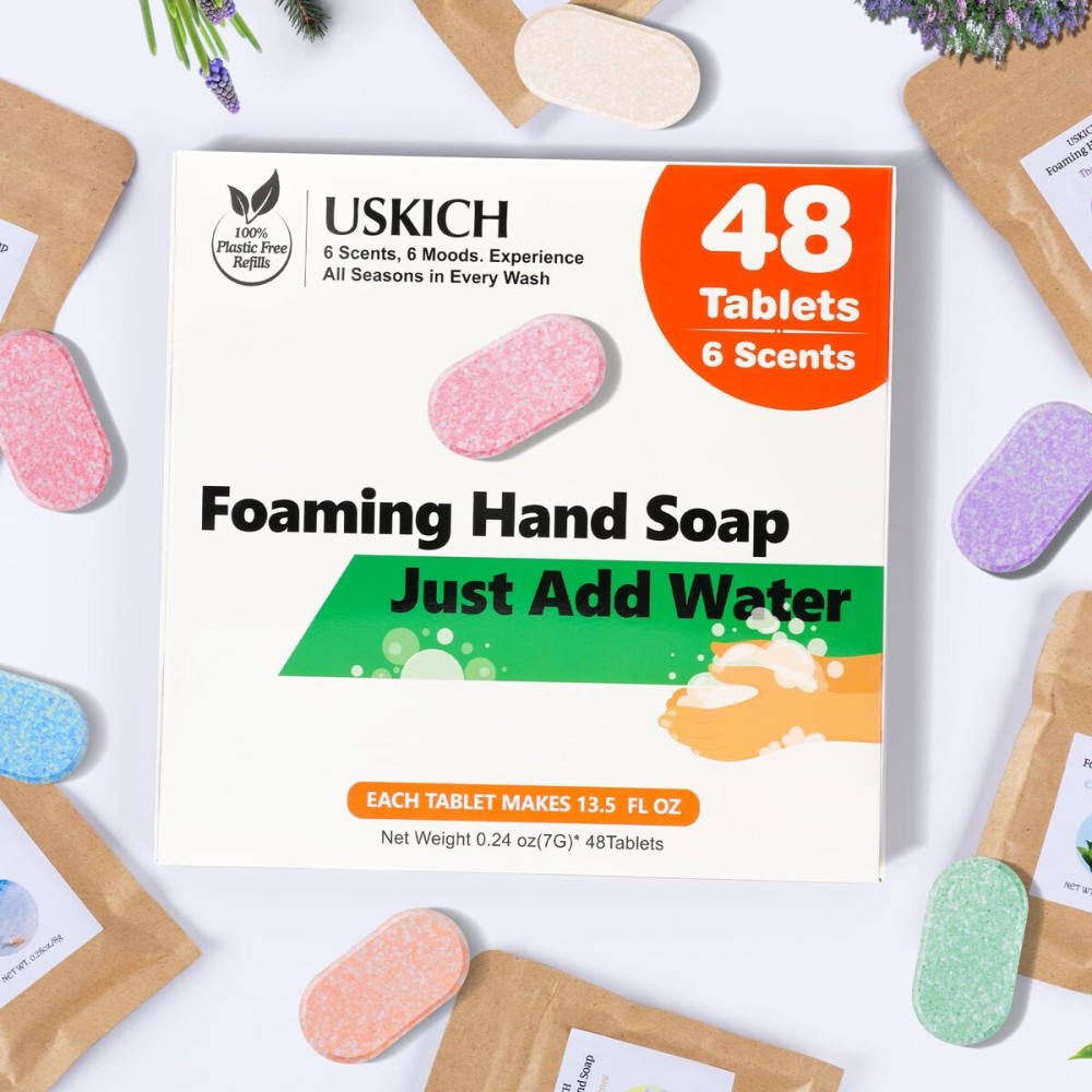 USKICH Foaming Hand Soap Tablet Refills -48Pack | Eco Friendly Products & Cleaning Supplies | Variety Fragrance Soap Refills Tablets for Using With Foaming Hand Soap Dispenser (48 x 8 Fl oz bottles) USKICH Foaming Hand Soap Tablet Refills -48Pack | Eco Friendly Products & Cleaning Supplies | Variety Fragrance Soap Refills Tablets for Using With Foaming Hand Soap Dispenser (48 x 8 Fl oz bottles)