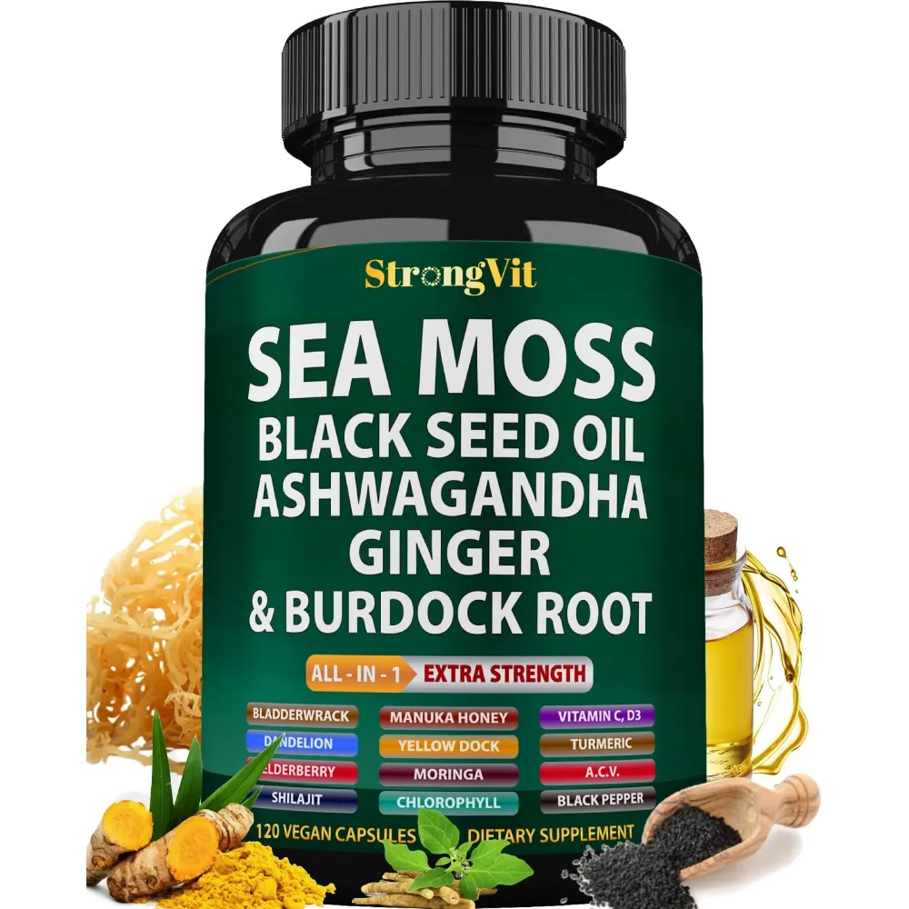 Sea Moss Black Seed Oil Ashwagandha Ginger, Organic Sea Moss Capsules with Burdock Root, Irish Seamoss Pills with Bladderwrack, Turmeric, Shilajit, Multimineral Supplement, USA (120 Capsules) Sea Moss Black Seed Oil Ashwagandha Ginger, Organic Sea Moss Capsules with Burdock Root, Irish Seamoss Pills with Bladderwrack, Turmeric, Shilajit, Multimineral Supplement, USA (120 Capsules)