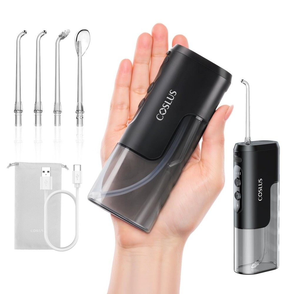 COSLUS Mini Water Flosser for Travel: Portable Compact Design, Cordless Oral Irrigator with 4 Modes, Removable Tank, IPX7 Waterproof for Braces, Orthodontic, Sensitive Teeth On-The-Go Use, Black, T40 COSLUS Mini Water Flosser for Travel: Portable Compact Design, Cordless Oral Irrigator with 4 Modes, Removable Tank, IPX7 Waterproof for Braces, Orthodontic, Sensitive Teeth On-The-Go Use, Black, T40