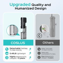 COSLUS Mini Water Flosser for Travel: Portable Compact Design, Cordless Oral Irrigator with 4 Modes, Removable Tank, IPX7 Waterproof for Braces, Orthodontic, Sensitive Teeth On-The-Go Use, Black, T40 COSLUS Mini Water Flosser for Travel: Portable Compact Design, Cordless Oral Irrigator with 4 Modes, Removable Tank, IPX7 Waterproof for Braces, Orthodontic, Sensitive Teeth On-The-Go Use, Black, T40