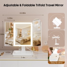 FRANO Makeup Vanity Mirror with Lights, Rechargeable Lighted Makeup Mirror with 2X 3X 10X Magnification, Led Makeup Mirror with 3 Colors Lights, Portable Mirror for Travel Desk, Gifts for Women Girls FRANO Makeup Vanity Mirror with Lights, Rechargeable Lighted Makeup Mirror with 2X 3X 10X Magnification, Led Makeup Mirror with 3 Colors Lights, Portable Mirror for Travel Desk, Gifts for Women Girls