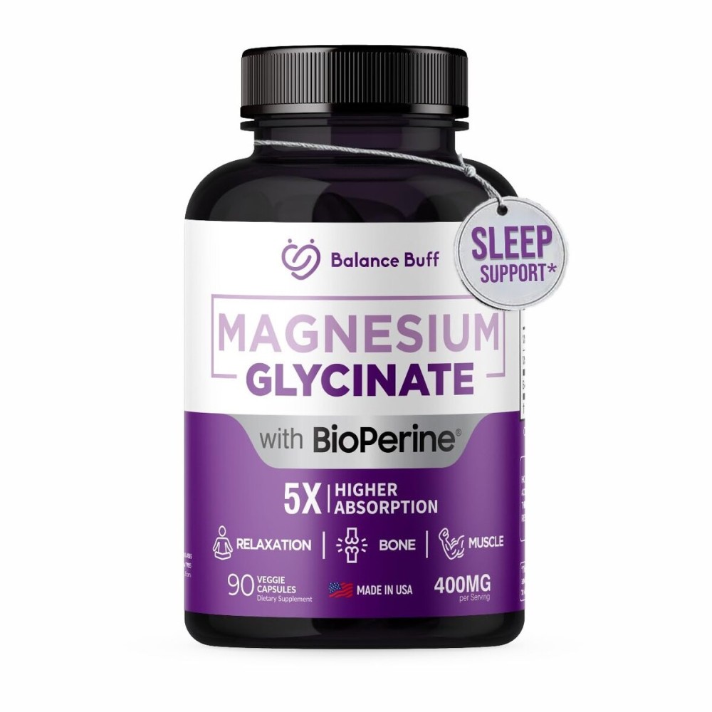 Magnesium Glycinate 400mg with Bioperine - 5X Higher Absorption - Support Stress Relief, Sleep, Bone Health - 100% Chelated - Pure Magnesium Supplement - 90 Veggie Capsules Magnesium Glycinate 400mg with Bioperine - 5X Higher Absorption - Support Stress Relief, Sleep, Bone Health - 100% Chelated - Pure Magnesium Supplement - 90 Veggie Capsules