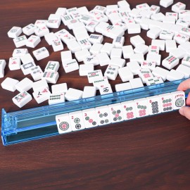 ZGME American Mahjong Set,166 White Tiles with Blue Rectangular Bag and Accessories,4 All-in-One Mahjong Racks with Pushers,Complete Western Mahjong Set ZGME American Mahjong Set,166 White Tiles with Blue Rectangular Bag and Accessories,4 All-in-One Mahjong Racks with Pushers,Complete Western Mahjong Set