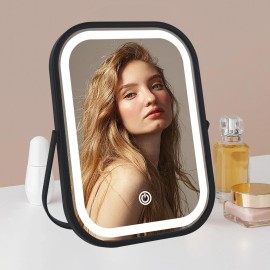 YEKKOPT Travel Mirror with Lights, Small LED Makeup Mirror with Lights,Portable Desk Mirror 1200mAh Battery,3 Color Modes,Dimmable Touch Screen, Tabletop Folding Compact Mirror,Women Gift