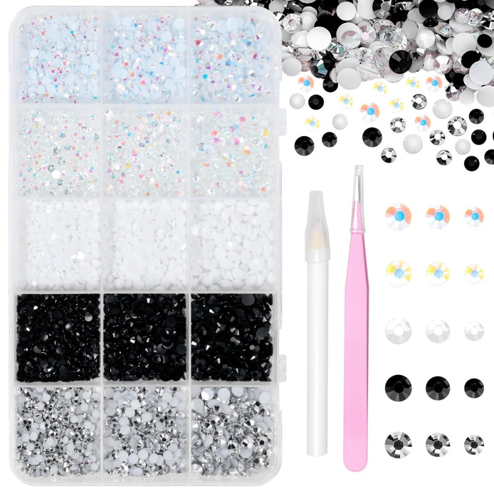 12000 Pcs Resin Jelly Rhinestones for Crafting, Multi Sizes Flatback White Black Gems, Resin Rhinestones Bedazzling Crystal with Pickup Tool for DIY Crafts Clothing Shoes Fabric Nail Art 12000 Pcs Resin Jelly Rhinestones for Crafting, Multi Sizes Flatback White Black Gems, Resin Rhinestones Bedazzling Crystal with Pickup Tool for DIY Crafts Clothing Shoes Fabric Nail Art