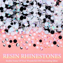 12000 Pcs Resin Jelly Rhinestones for Crafting, Multi Sizes Flatback White Black Gems, Resin Rhinestones Bedazzling Crystal with Pickup Tool for DIY Crafts Clothing Shoes Fabric Nail Art 12000 Pcs Resin Jelly Rhinestones for Crafting, Multi Sizes Flatback White Black Gems, Resin Rhinestones Bedazzling Crystal with Pickup Tool for DIY Crafts Clothing Shoes Fabric Nail Art