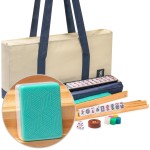 Yellow Mountain Imports American Mahjong Set, Harbor Mint with Beige and Blue Canvas Tote Bag - 4 All-in-One Racks with Pushers, Wright Patterson Scoring Coins, Dice, & Wind Indicator