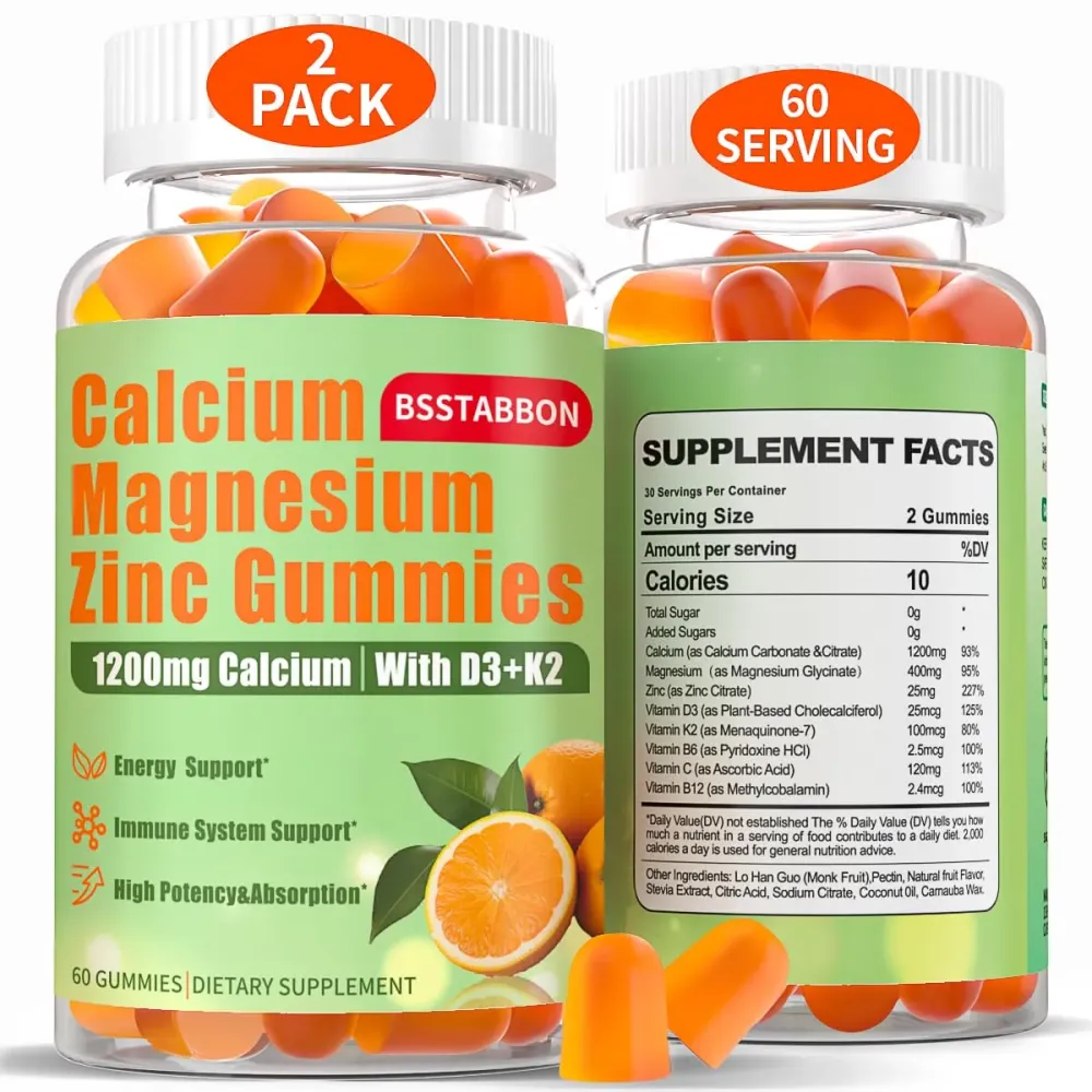 Calcium Magnesium Zinc Gummies for Adult: 1200mg Calcium Citrate 400mg Magnesium Glycinate with D3 B12 - Sugar Free High Absorption Supplement for Women Men (60 Count(Pack of 2)) Calcium Magnesium Zinc Gummies for Adult: 1200mg Calcium Citrate 400mg Magnesium Glycinate with D3 B12 - Sugar Free High Absorption Supplement for Women Men (60 Count(Pack of 2))