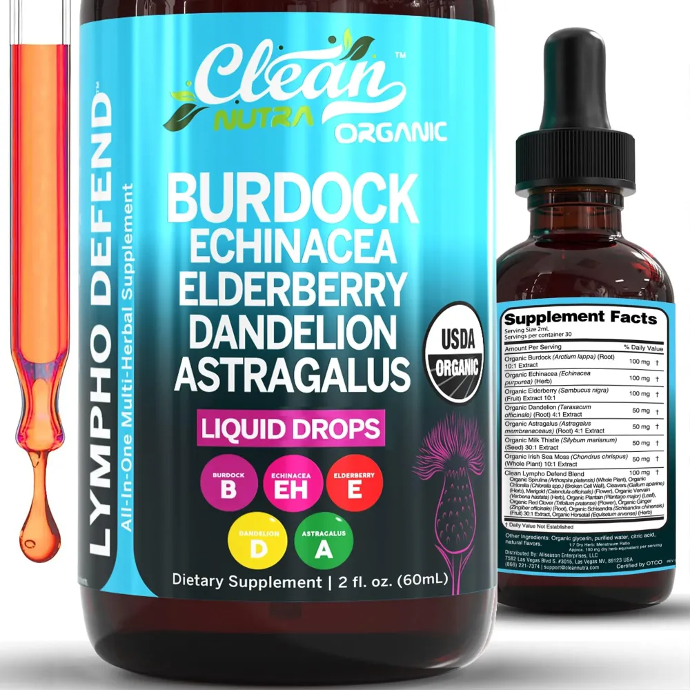 Organic Lymphatic Drainage Supplement | Lymphatic Support Drops | Burdock Root Echinacea Elderberry Dandelion Astragalus Milk Thistle Sea Moss Red Clover Cleanse Marigold Drop by Clean Nutra Organic Lymphatic Drainage Supplement | Lymphatic Support Drops | Burdock Root Echinacea Elderberry Dandelion Astragalus Milk Thistle Sea Moss Red Clover Cleanse Marigold Drop by Clean Nutra