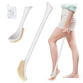 GEENOA New Foot Brush with Adjustable Long Handle, 3-in-1 Foot Scrubber for Wet or Dry Brushing, 10.2- 27.5 Foot Scrub Brush for Senior, Pregnant, Disabled, or Injured, Gift-Box Packed(White)
