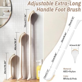 GEENOA New Foot Brush with Adjustable Long Handle, 3-in-1 Foot Scrubber for Wet or Dry Brushing, 10.2- 27.5 Foot Scrub Brush for Senior, Pregnant, Disabled, or Injured, Gift-Box Packed(White)