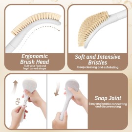 GEENOA New Foot Brush with Adjustable Long Handle, 3-in-1 Foot Scrubber for Wet or Dry Brushing, 10.2- 27.5 Foot Scrub Brush for Senior, Pregnant, Disabled, or Injured, Gift-Box Packed(White)