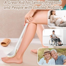 GEENOA New Foot Brush with Adjustable Long Handle, 3-in-1 Foot Scrubber for Wet or Dry Brushing, 10.2- 27.5 Foot Scrub Brush for Senior, Pregnant, Disabled, or Injured, Gift-Box Packed(White)