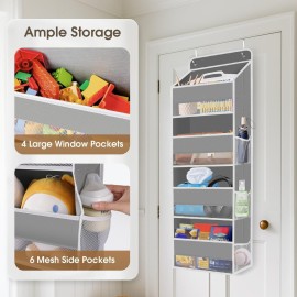 SpaceHacks 1 Pack Over The Door Organizer, Hanging Storage Organizer with Clear Window, 40lb Ultra Sturdy Large Capacity Room Organizer for Pantry Laundry Bathroom Nursery Closet Baby Essential (Grey)