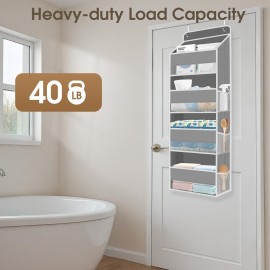 SpaceHacks 1 Pack Over The Door Organizer, Hanging Storage Organizer with Clear Window, 40lb Ultra Sturdy Large Capacity Room Organizer for Pantry Laundry Bathroom Nursery Closet Baby Essential (Grey)