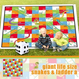 Realspring 9.8 ft Giant Snakes and Ladders Game Playing Mat with 6 Nails 14 Inch Inflatable Dice and Storage Bag Floor Snake and Ladder Board Game Big Size for Both Indoor and Outside Realspring 9.8 ft Giant Snakes and Ladders Game Playing Mat with 6 Nails 14 Inch Inflatable Dice and Storage Bag Floor Snake and Ladder Board Game Big Size for Both Indoor and Outside