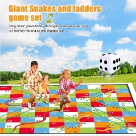 Realspring 9.8 ft Giant Snakes and Ladders Game Playing Mat with 6 Nails 14 Inch Inflatable Dice and Storage Bag Floor Snake and Ladder Board Game Big Size for Both Indoor and Outside Realspring 9.8 ft Giant Snakes and Ladders Game Playing Mat with 6 Nails 14 Inch Inflatable Dice and Storage Bag Floor Snake and Ladder Board Game Big Size for Both Indoor and Outside