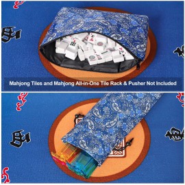 GUSTARIA Empty Mahjong Bag,Thickened Blue Printed American Mahjong Set, Tiles Bag and Mahjong Racks&Pushers Drawstring Bag Included (Case Only)