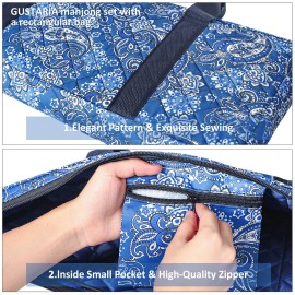 GUSTARIA Empty Mahjong Bag,Thickened Blue Printed American Mahjong Set, Tiles Bag and Mahjong Racks&Pushers Drawstring Bag Included (Case Only)