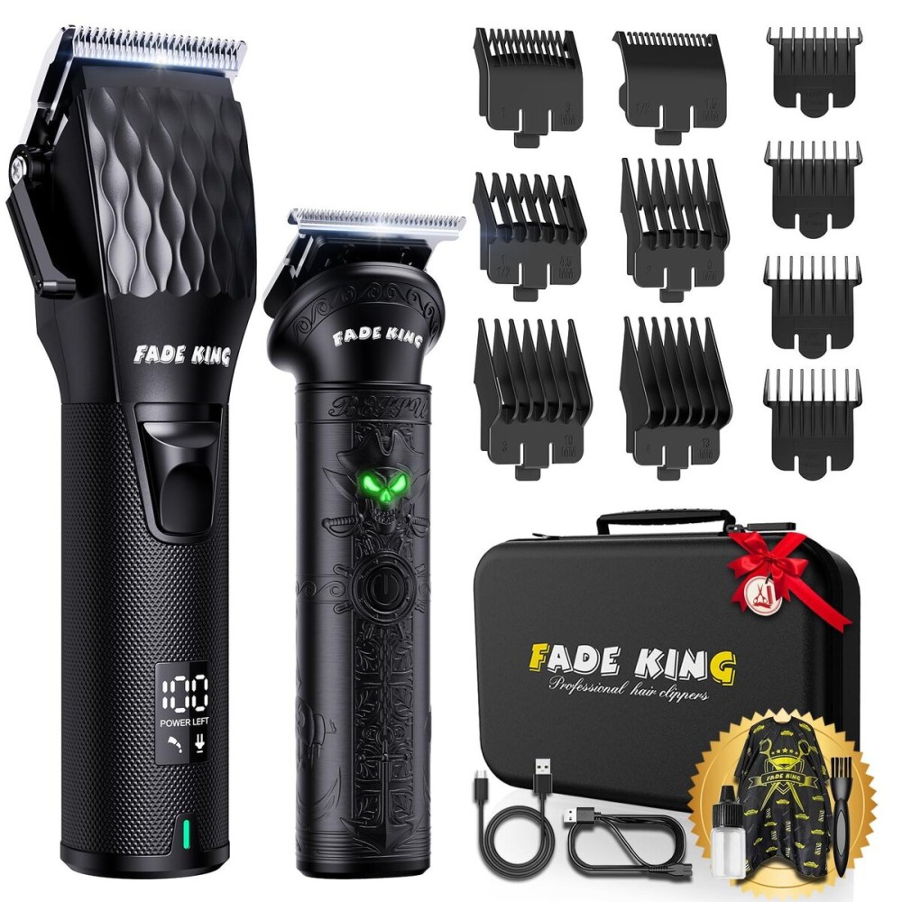 FADEKING Professional Hair Clippers for Men - Cordless Beard Trimmer for Men, LCD Display Hair Clippers and Trimmer Set for Barber Haircut & Mens Grooming with Travel Case(Black) FADEKING Professional Hair Clippers for Men - Cordless Beard Trimmer for Men, LCD Display Hair Clippers and Trimmer Set for Barber Haircut & Mens Grooming with Travel Case(Black)