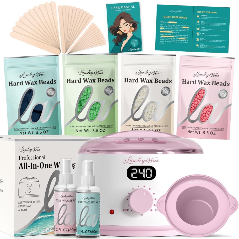LANSLEYWAX Waxing Kit for Women Men-Pink Wax Machine with 39 Accessories-Hard Wax Kit for Face Eyebrow Lip Brazilian Bikini Sensitive Skin, Digital Waxing Warmer Hair Removal for Home/Salon Use LANSLEYWAX Waxing Kit for Women Men-Pink Wax Machine with 39 Accessories-Hard Wax Kit for Face Eyebrow Lip Brazilian Bikini Sensitive Skin, Digital Waxing Warmer Hair Removal for Home/Salon Use