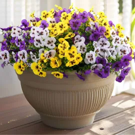 Rowfad 18 Bundles Artificial Fake Pansy Flowers for Outdoor, Faux UV Resistant Silk Pansies Flowers for Outside Planter Front Door Porch Yard Patio Window Box Home Decor (18, Purple, Yellow, White)