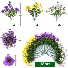Rowfad 18 Bundles Artificial Fake Pansy Flowers for Outdoor, Faux UV Resistant Silk Pansies Flowers for Outside Planter Front Door Porch Yard Patio Window Box Home Decor (18, Purple, Yellow, White) Rowfad 18 Bundles Artificial Fake Pansy Flowers for Outdoor, Faux UV Resistant Silk Pansies Flowers for Outside Planter Front Door Porch Yard Patio Window Box Home Decor (18, Purple, Yellow, White)