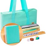 Yellow Mountain Imports American Mahjong Set, Seabreeze with Green Soft Case - 4 All-in-One Racks with Pushers, Wright Patterson Scoring Coins, Dice, & Wind Indicator