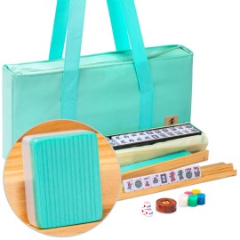 Yellow Mountain Imports American Mahjong Set, Seabreeze with Green Soft Case - 4 All-in-One Racks with Pushers, Wright Patterson Scoring Coins, Dice, & Wind Indicator