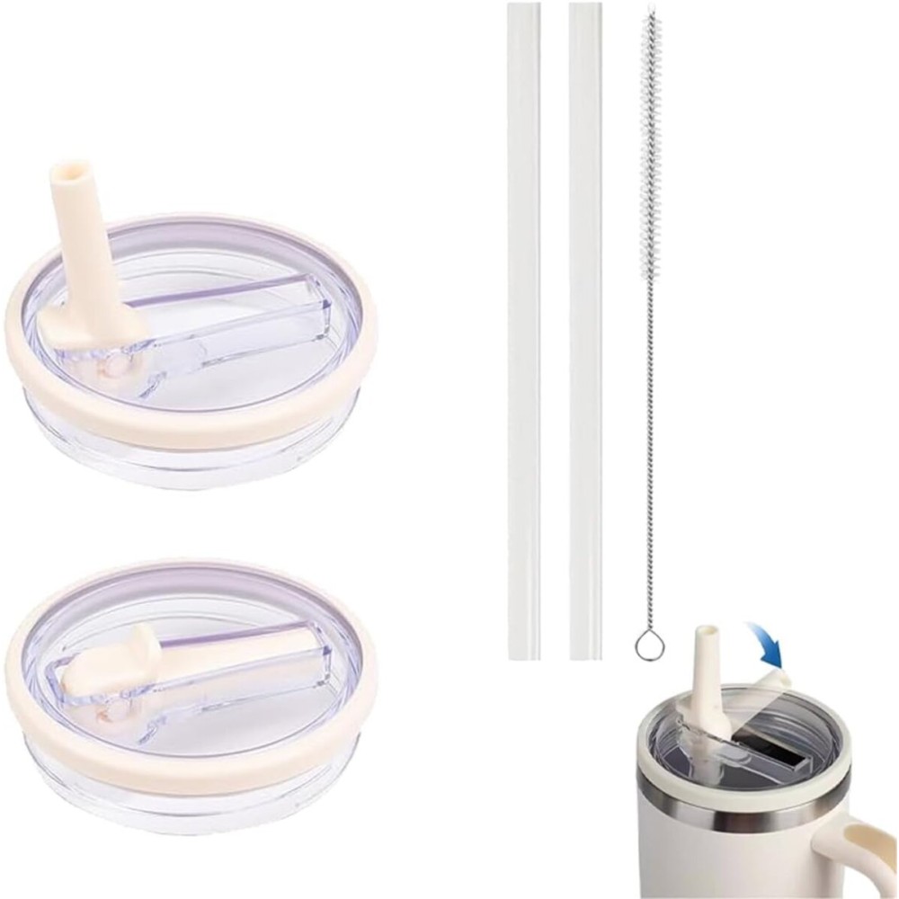 2 Pack Stanley Lid Replacement 40 oz, for Stanley Quencher, Spill-Proof Design, High-End Anti-Fall And Heat-Resistant Material (White)