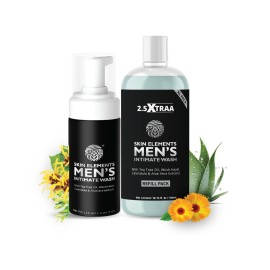 Skin Elements Men\'s Intimate Wash JUMBO Pack | with Refill | For 180 Days | 14.2 fl. oz | pH Balanced Hygiene Foaming Wash | Prevents Bad Odor | with Tea Tree Oil | Genital Wash | Super Saver Pack |