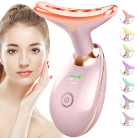 SDKWDH Red-Light-Therapy-for-Face-and-Neck, 7 Color Face Massager Tool for Wrinkles, Double Chin, Vibrating Facial Massager with Thermals for Skin Care, Glossy Pink SDKWDH Red-Light-Therapy-for-Face-and-Neck, 7 Color Face Massager Tool for Wrinkles, Double Chin, Vibrating Facial Massager with Thermals for Skin Care, Glossy Pink