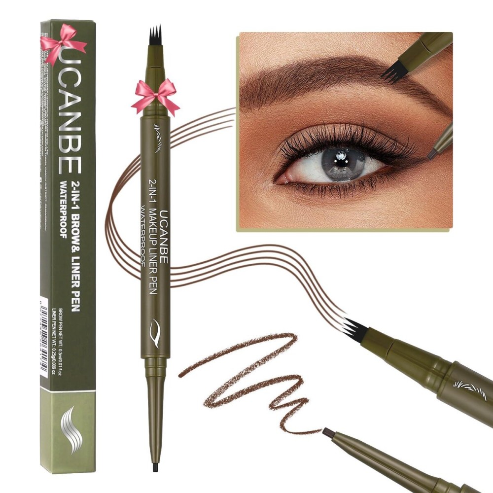 UCANBE Eyebrow Pen, Dual-Ended Eyebrow Pencil with 4-Fork-Tip & Gel Eyeliner for Women, Eye Brow Pen with Gel Eyeliner Pencil, Microblading Eyebrow Pencils with Hair Like Strokes, Light Brown UCANBE Eyebrow Pen, Dual-Ended Eyebrow Pencil with 4-Fork-Tip & Gel Eyeliner for Women, Eye Brow Pen with Gel Eyeliner Pencil, Microblading Eyebrow Pencils with Hair Like Strokes, Light Brown