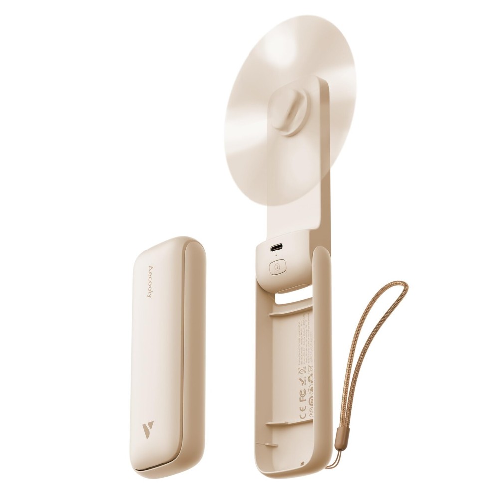 Aecooly Slim Portable Fan, Thin Handheld Fan, USB Rechargeable Mini Personal [17H Max Cooling Time], Battery Powered Small Foldable Pocket for Travel, Summer, Gifts for Women, Girls -Beige