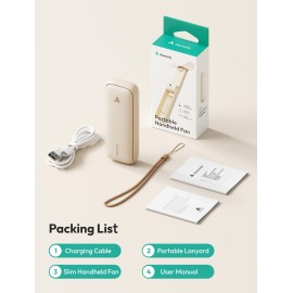 Aecooly Slim Portable Fan, Thin Handheld Fan, USB Rechargeable Mini Personal [17H Max Cooling Time], Battery Powered Small Foldable Pocket for Travel, Summer, Gifts for Women, Girls -Beige