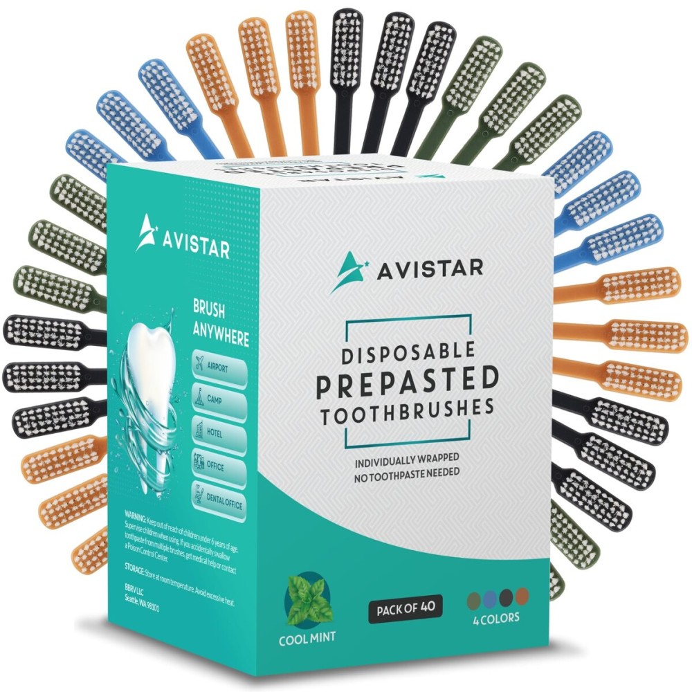 40 Prepasted Disposable Toothbrushes Individually Wrapped - Single Use Pre Pasted Disposable Toothbrushes with Toothpaste Built In - Waterless Toothbrush for Travel, Airbnb Guests, Hotel, & Camping