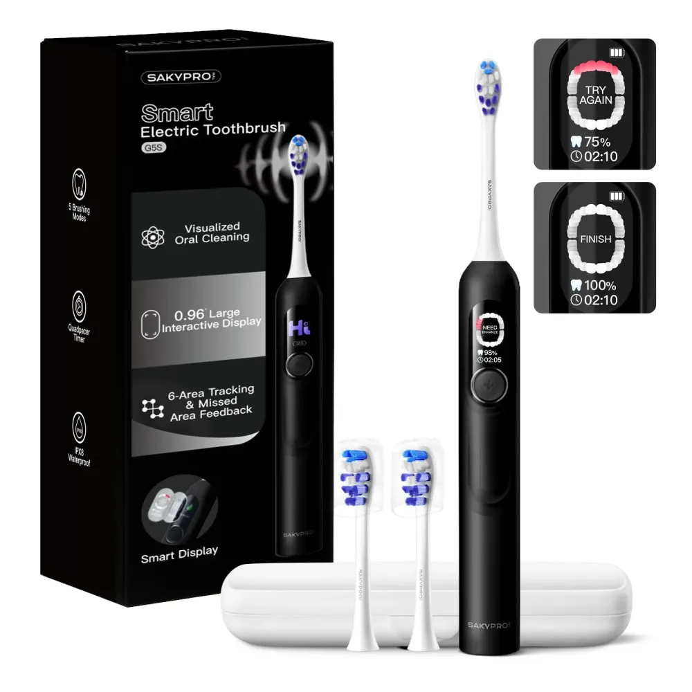 SAKYPRORAL Electric Toothbrush with AI Smart Screen for Adults Kids | 150-Day Battery, Real-Time Brushing Map | Whitening Mode, 3-Min Timer, Travel Case | Family Use Electric Tooth Brush (G5S Black) SAKYPRORAL Electric Toothbrush with AI Smart Screen for Adults Kids | 150-Day Battery, Real-Time Brushing Map | Whitening Mode, 3-Min Timer, Travel Case | Family Use Electric Tooth Brush (G5S Black)