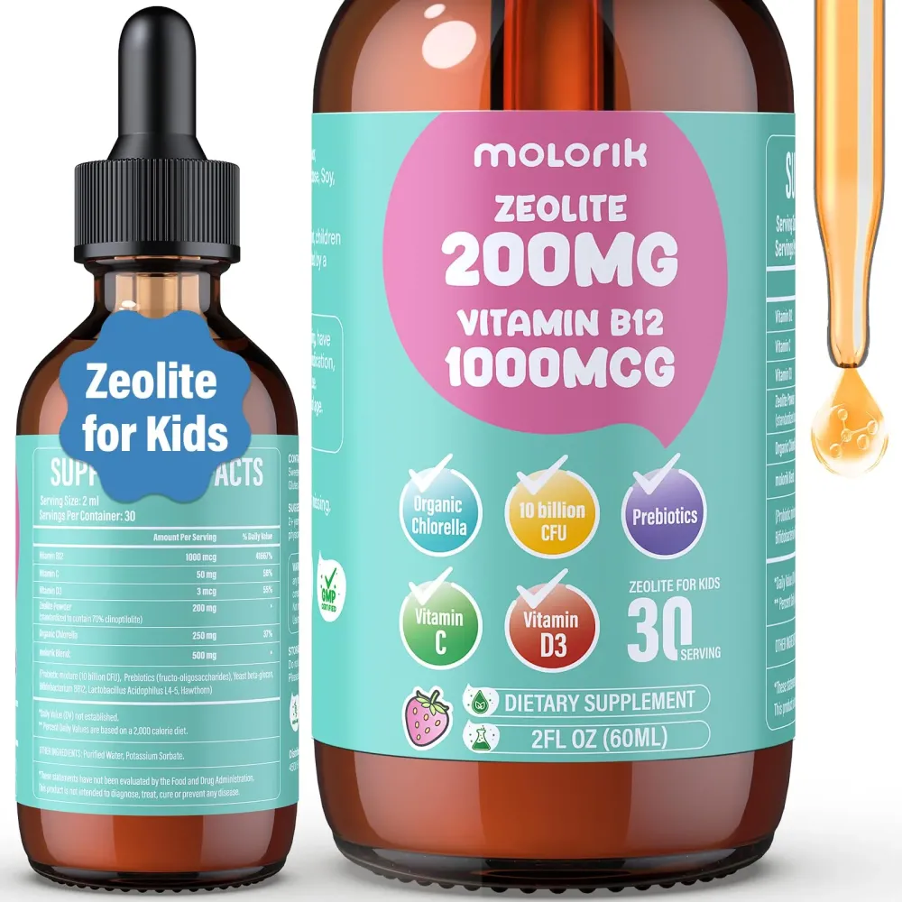 Zeolite Drops for Kids and Adults, 200mg Zeolite Liquid Drops with 1000mcg Vitamin B12, Organic Chlorella, 10 billion CFU & Prebiotics for Gut Support & Speech, Immune, Bone, Energy*, Strawberry, 60ML Zeolite Drops for Kids and Adults, 200mg Zeolite Liquid Drops with 1000mcg Vitamin B12, Organic Chlorella, 10 billion CFU & Prebiotics for Gut Support & Speech, Immune, Bone, Energy*, Strawberry, 60ML