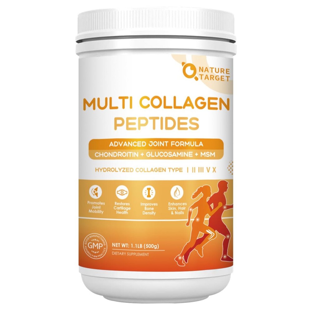 NATURE TARGET Multi-Collagen-Peptides-Powder for Joint Support, Hydrolyzed Collagen for Women Men with MSM + GC, Type I II III V X Collagen for Skin Hair & Nail, Non-GMO, 50 Servings NATURE TARGET Multi-Collagen-Peptides-Powder for Joint Support, Hydrolyzed Collagen for Women Men with MSM + GC, Type I II III V X Collagen for Skin Hair & Nail, Non-GMO, 50 Servings