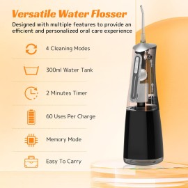 FlossJet Water Dental Flosser Cordless Oral Irrigator with 300ml 5 Tips 4 Modes USBCharger Portable Travle Irrigation Cleaner IPX7 Electric Irrigador Dental for Teeth Cleaning (Black) FlossJet Water Dental Flosser Cordless Oral Irrigator with 300ml 5 Tips 4 Modes USBCharger Portable Travle Irrigation Cleaner IPX7 Electric Irrigador Dental for Teeth Cleaning (Black)