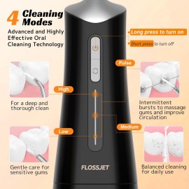 FlossJet Water Dental Flosser Cordless Oral Irrigator with 300ml 5 Tips 4 Modes USBCharger Portable Travle Irrigation Cleaner IPX7 Electric Irrigador Dental for Teeth Cleaning (Black) FlossJet Water Dental Flosser Cordless Oral Irrigator with 300ml 5 Tips 4 Modes USBCharger Portable Travle Irrigation Cleaner IPX7 Electric Irrigador Dental for Teeth Cleaning (Black)