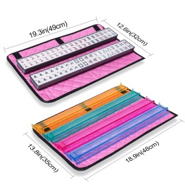 GUSTARIA American Mahjong Game Set, 166 White Tiles, 4 All-in-One Color Rack/Pushers, Complete Mahjong Set with Pink Printed Carrying Bag