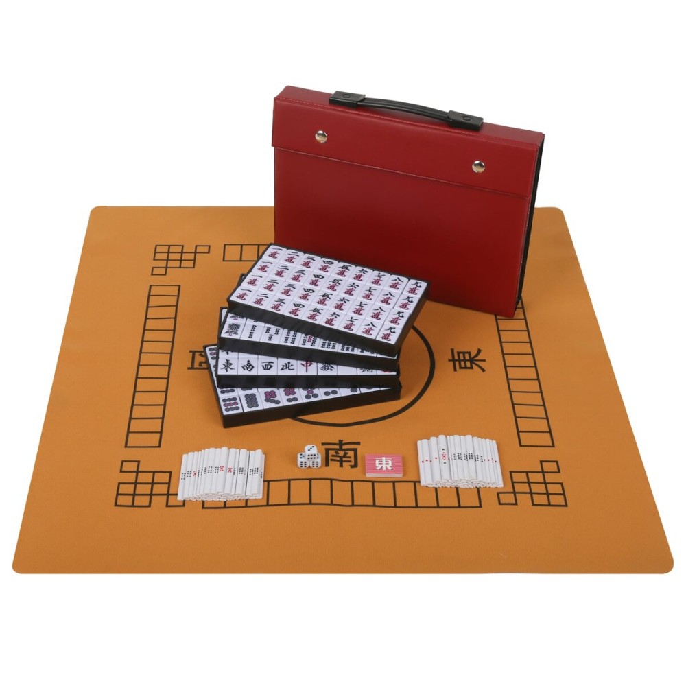 QYMZKA Japanese Riichi Mahjong Set, White and Yellow Tiles - with Red Box, East Wind Tile, Set of Scoring Sticks, Dices, and Mahjong mat. QYMZKA Japanese Riichi Mahjong Set, White and Yellow Tiles - with Red Box, East Wind Tile, Set of Scoring Sticks, Dices, and Mahjong mat.
