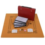 QYMZKA Japanese Riichi Mahjong Set, White and Yellow Tiles - with Red Box, East Wind Tile, Set of Scoring Sticks, Dices, and Mahjong mat.